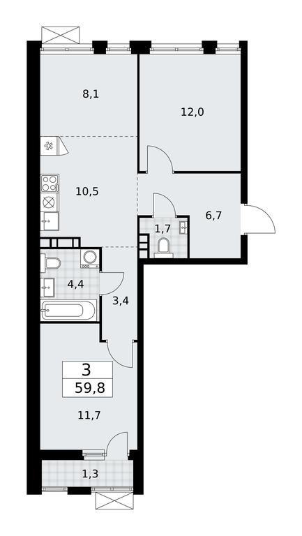 2-BD Apartment Sale, 59.8 sq. m. at Buninskie Kvartaly, Akademika Semyonova Street, 22, Moscow, Russia #2
