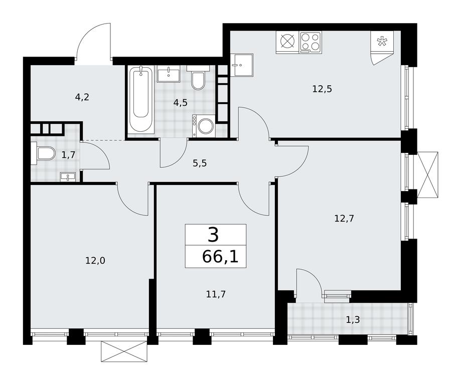 2-BD Apartment Sale, 66.1平方米 at Buninskie Kvartaly, Akademika Semyonova Street, 22, Moscow, Russia #1