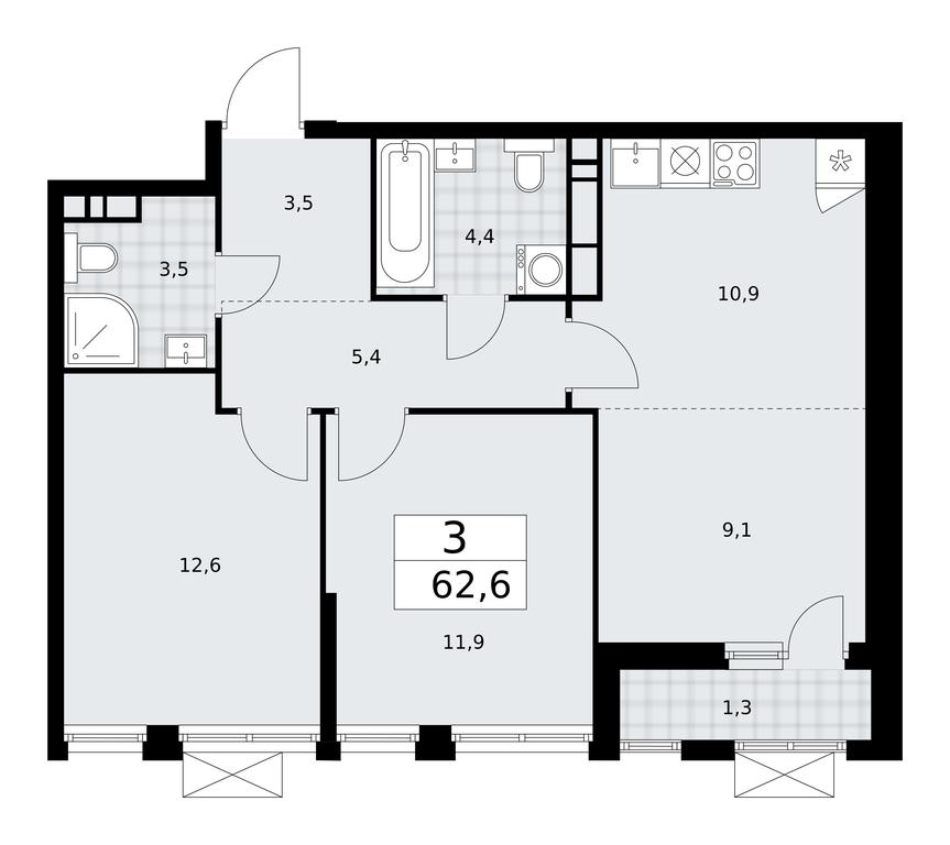 2-BD Apartment Sale, 62.6平方米 at Buninskie Kvartaly, Akademika Semyonova Street, 22, Moscow, Russia #2 2-BD Apartment Sale, 62.6平方米 at Buninskie Kvartaly, Akademika Semyonova Street, 22, Moscow, Russia #2