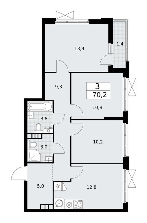 2-BD Apartment Sale, 70.2平方米 at Buninskie Kvartaly, Akademika Semyonova Street, 22, Moscow, Russia #1
