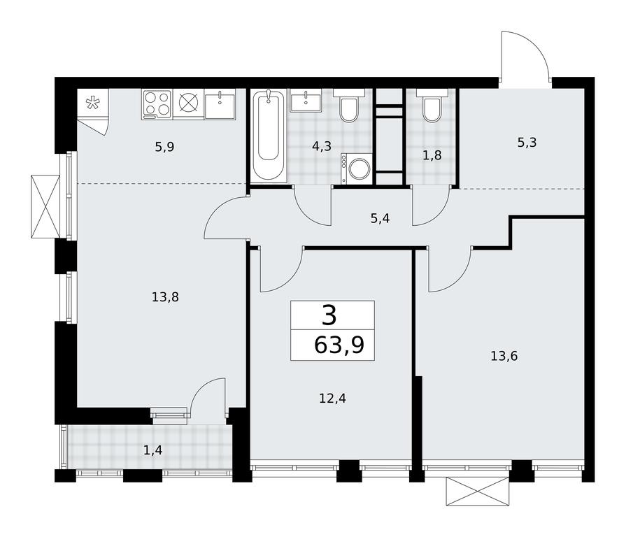 2-BD Apartment Sale, 63.9平方米 at Buninskie Kvartaly, Akademika Semyonova Street, 22, Moscow, Russia #1 2-BD Apartment Sale, 63.9平方米 at Buninskie Kvartaly, Akademika Semyonova Street, 22, Moscow, Russia #1