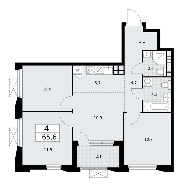 3-BD Apartment Sale, 65.6平方米 at Buninskie Kvartaly, Akademika Semyonova Street, 22, Moscow, Russia #2