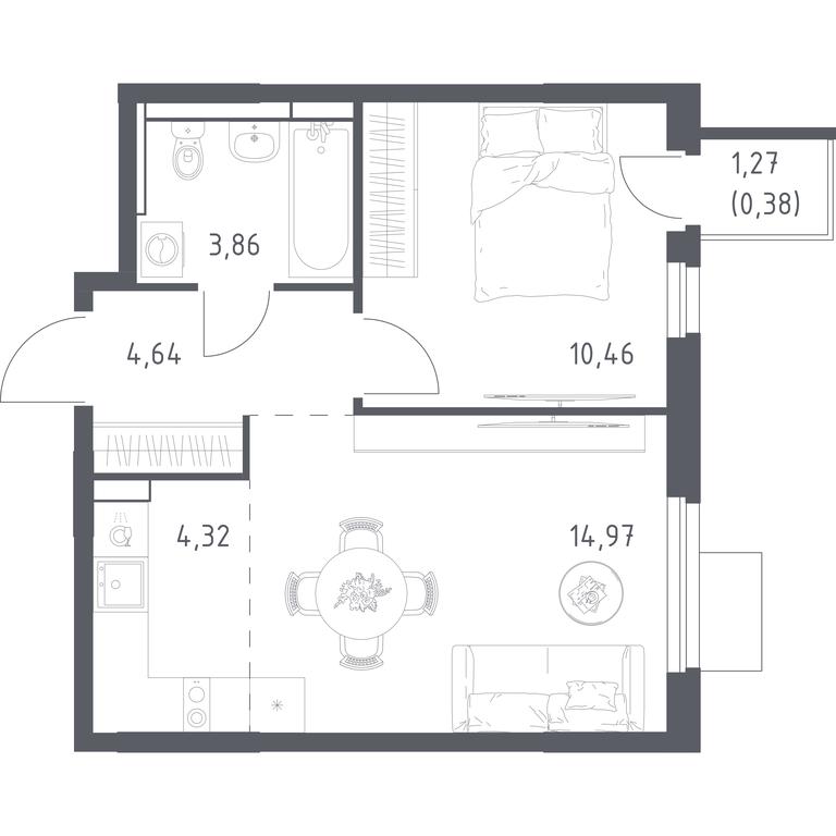 Apartment Sale, 38.63平方米 at Mytishchi Park, Silikatnaya ulitsa, 41к3, Mytischi, Moscow Region, Russia #2