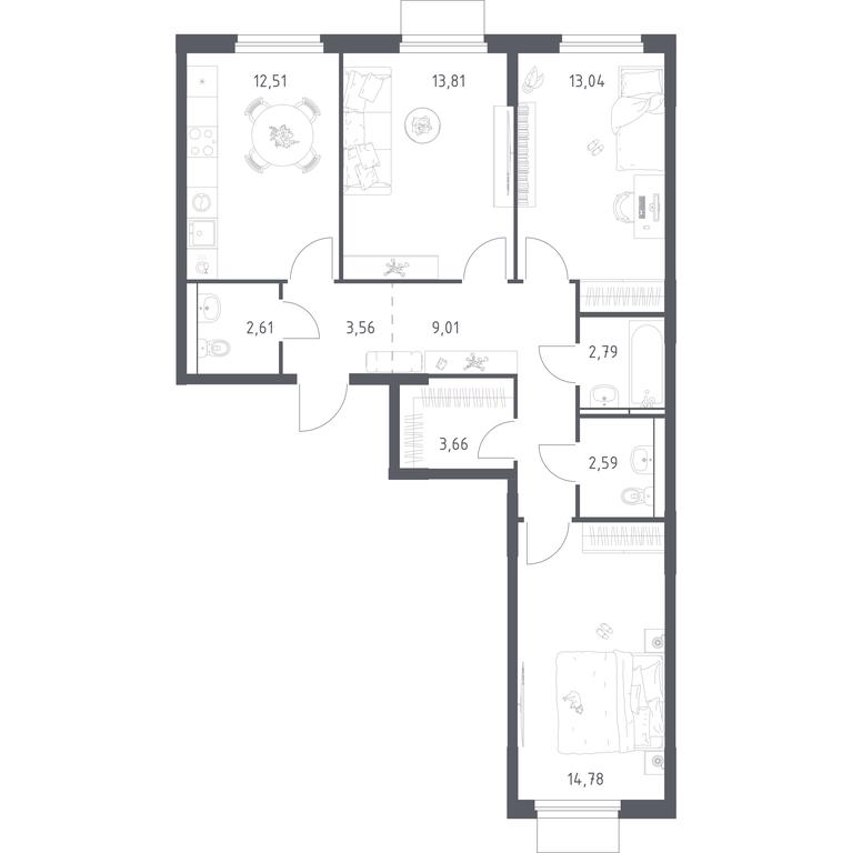 2-BD Apartment Sale, 78.36平方米 at Mytishchi Park, Silikatnaya ulitsa, 41к3, Mytischi, Moscow Region, Russia #2 2-BD Apartment Sale, 78.36平方米 at Mytishchi Park, Silikatnaya ulitsa, 41к3, Mytischi, Moscow Region, Russia #2