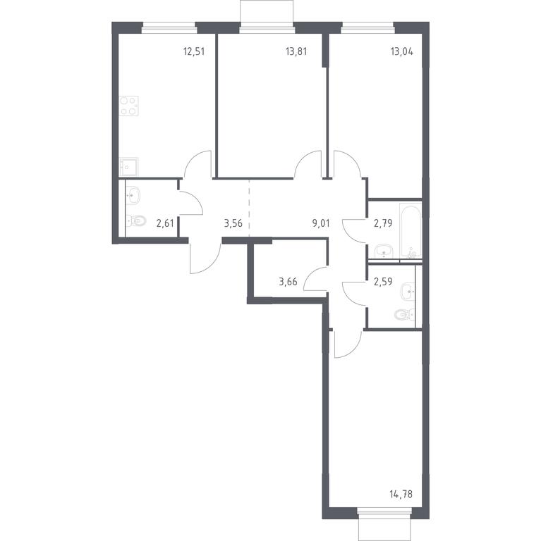 2-BD Apartment Sale, 78.36平方米 at Mytishchi Park, Silikatnaya ulitsa, 41к3, Mytischi, Moscow Region, Russia #1 2-BD Apartment Sale, 78.36平方米 at Mytishchi Park, Silikatnaya ulitsa, 41к3, Mytischi, Moscow Region, Russia #1