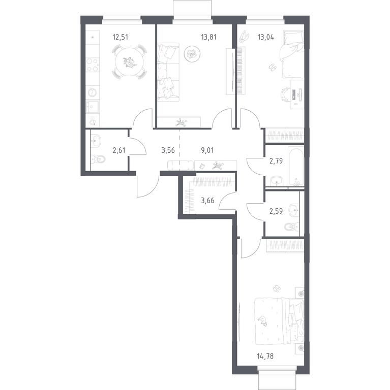 2-BD Apartment Sale, 78.36平方米 at Mytishchi Park, Silikatnaya ulitsa, 41к3, Mytischi, Moscow Region, Russia #2 2-BD Apartment Sale, 78.36平方米 at Mytishchi Park, Silikatnaya ulitsa, 41к3, Mytischi, Moscow Region, Russia #2