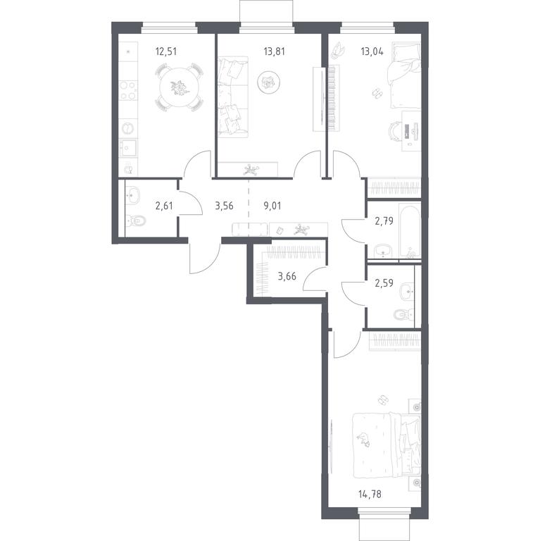 2-BD Apartment Sale, 78.36 sq. m. at Mytishchi Park, Silikatnaya ulitsa, 41к3, Mytischi, Moscow Region, Russia #2 2-BD Apartment Sale, 78.36 sq. m. at Mytishchi Park, Silikatnaya ulitsa, 41к3, Mytischi, Moscow Region, Russia #2