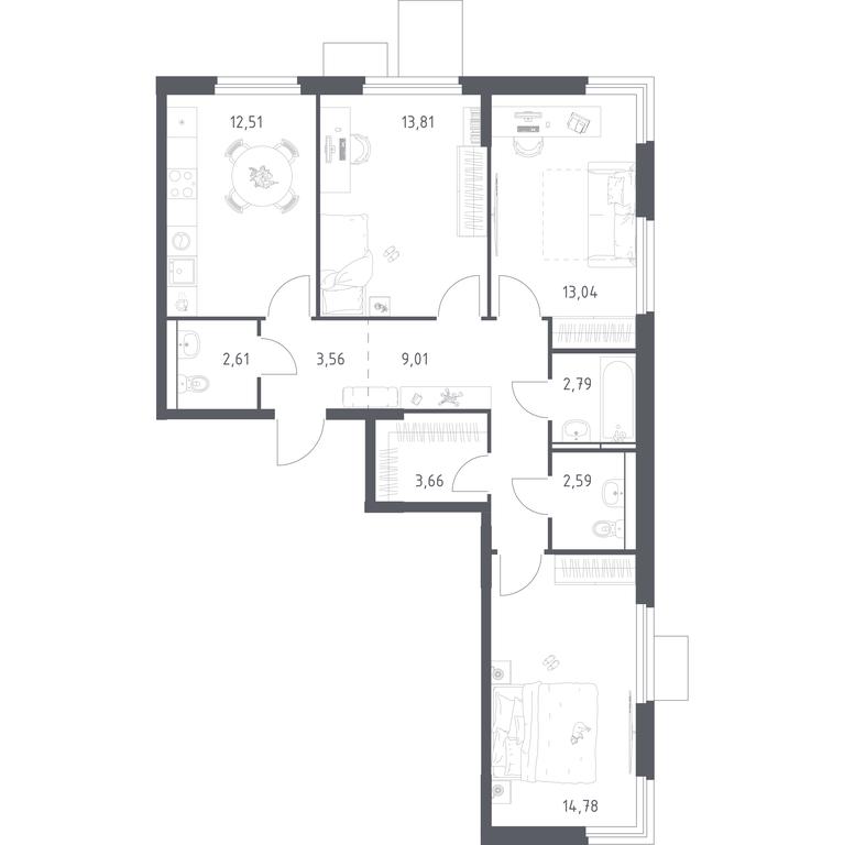 2-BD Apartment Sale, 78.36 sq. m. at Mytishchi Park, Silikatnaya ulitsa, 41к3, Mytischi, Moscow Region, Russia #2 2-BD Apartment Sale, 78.36 sq. m. at Mytishchi Park, Silikatnaya ulitsa, 41к3, Mytischi, Moscow Region, Russia #2