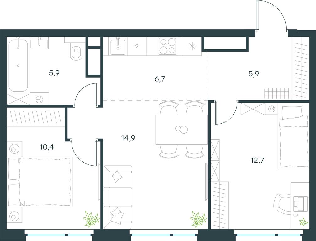 2-BD Apartment Sale, 56.5平方米 at Level Michurinskiy, Озёрная улица, вл1, Москва, Россия #1 2-BD Apartment Sale, 56.5平方米 at Level Michurinskiy, Озёрная улица, вл1, Москва, Россия #1