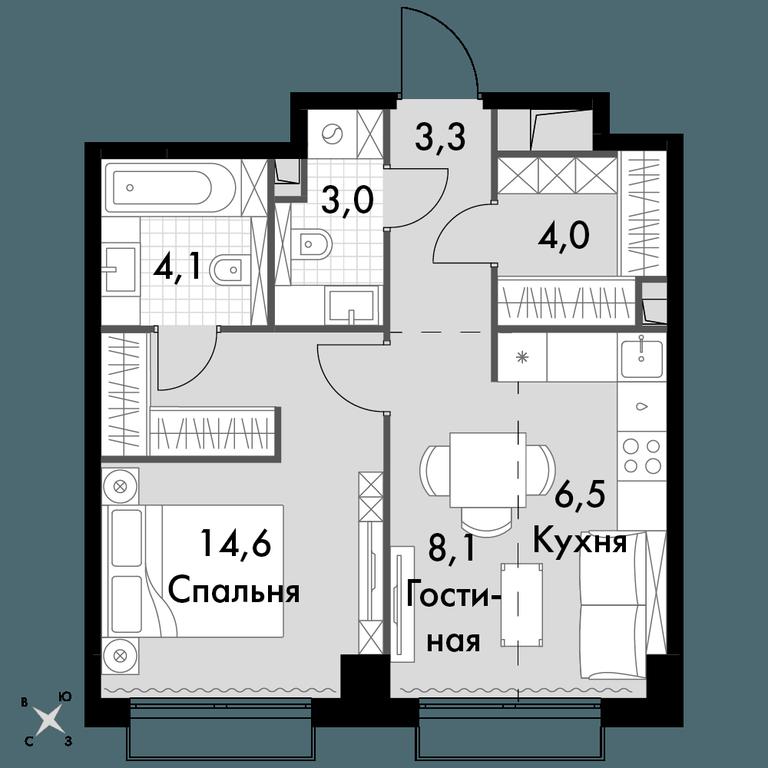 1-BD Apartment Sale, 43.6平方米 at Sydney City, Shenogina Street, 2, Moscow, Russia #1