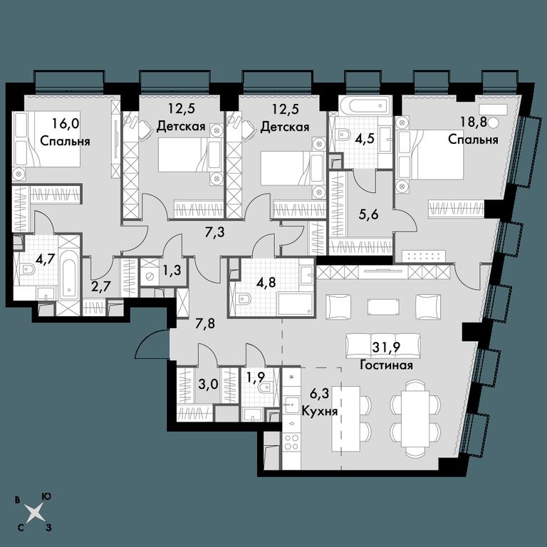 5-BD Apartment Sale, 141.6 sq. m. at Sydney City, Shenogina Street, 2, Moscow, Russia #1
