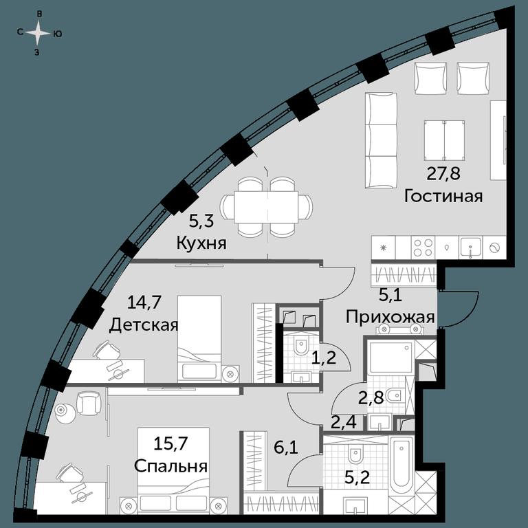 3-BD Apartment Sale, 86.1 sq. m. at Sydney City, Shenogina Street, 2, Moscow, Russia #1