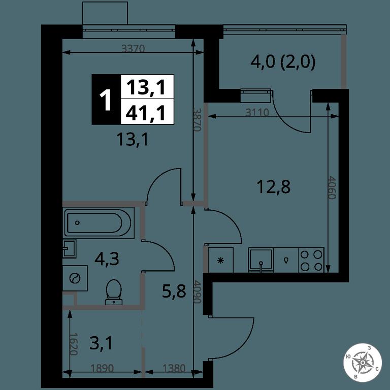 1-BD Apartment Sale, 41.1 sq. m. at 1 Yasenevskij, Kvartal № 24, Mosrentgen Settlement, Moscow, Russia #1