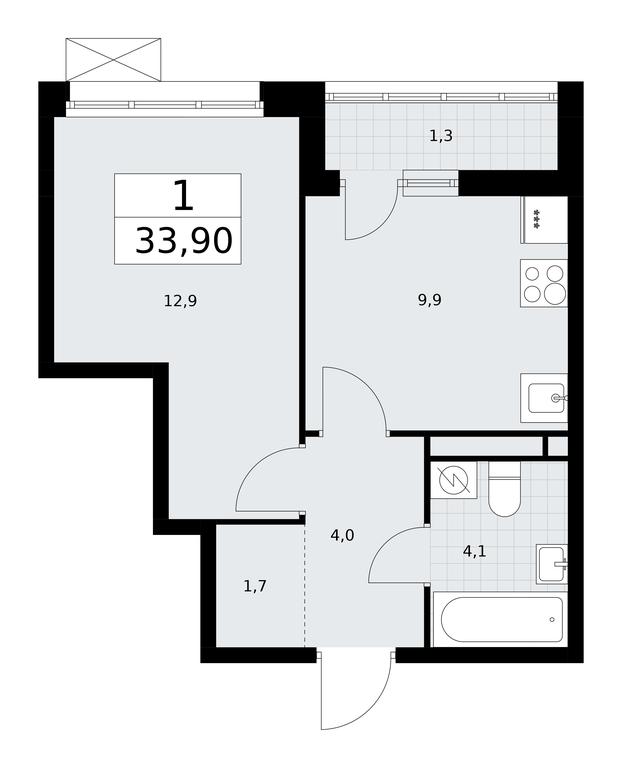 Apartment Sale, 33.9平方米 at Rodniye Kvartaly, Kvartal № 33, Marushkinskoye Settlement, Moscow, Russia #1