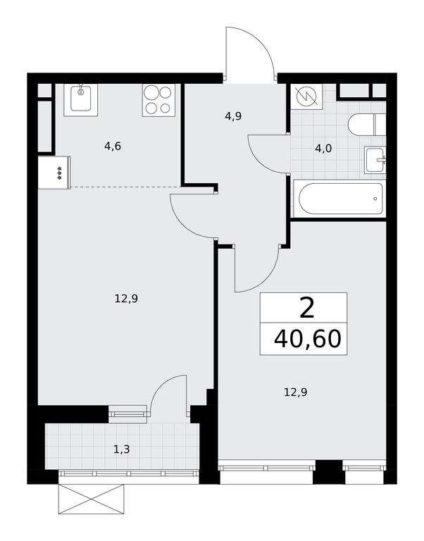1-BD Apartment Sale, 40.6平方米 at Rodniye Kvartaly, Kvartal № 33, Marushkinskoye Settlement, Moscow, Russia #1