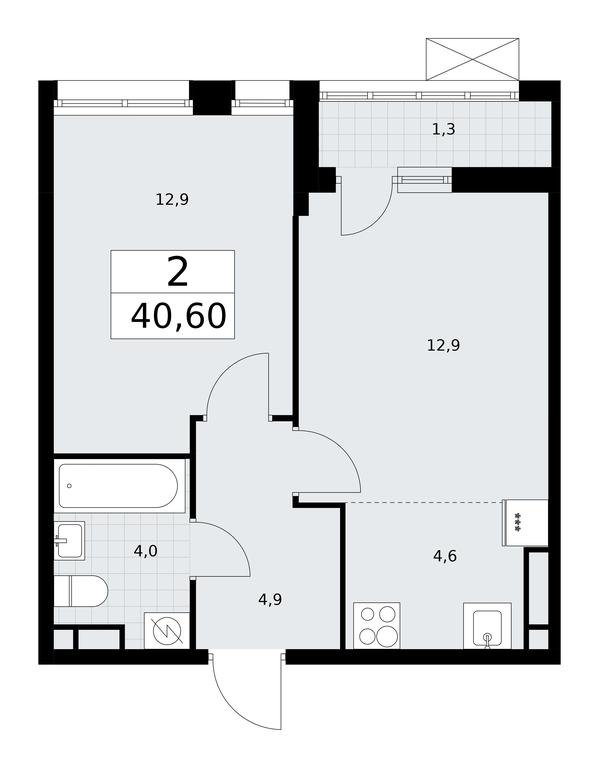 1-BD Apartment Sale, 40.6平方米 at Rodniye Kvartaly, Kvartal № 33, Marushkinskoye Settlement, Moscow, Russia #1