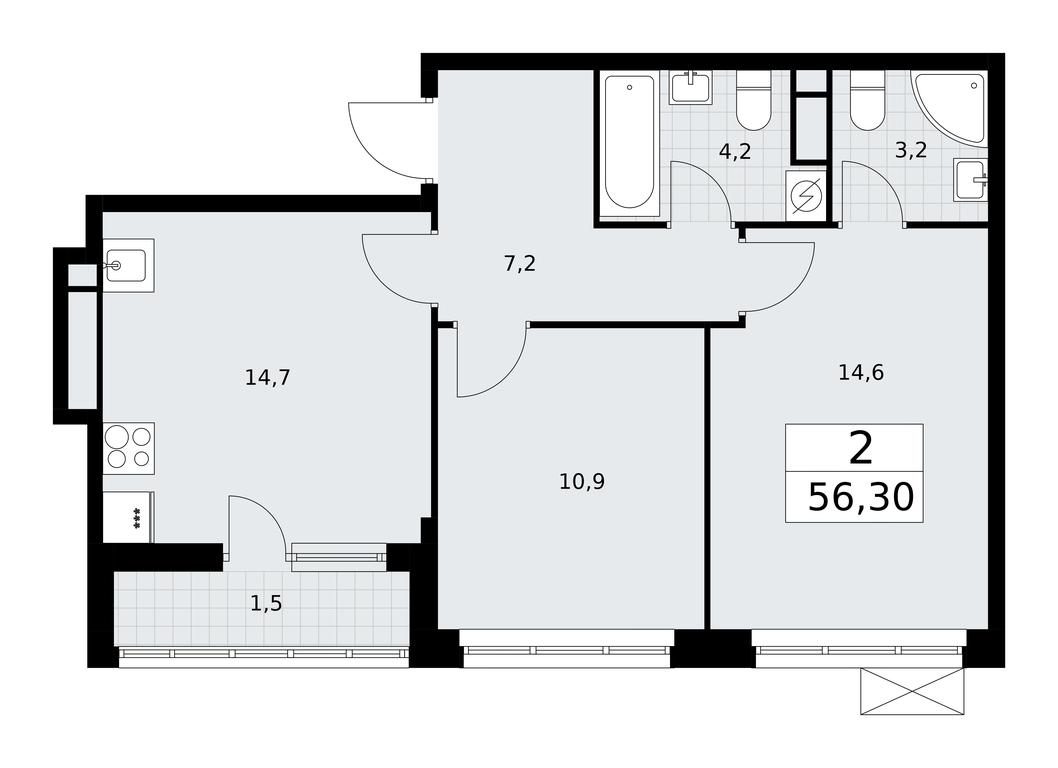 1-BD Apartment Sale, 56.3平方米 at Rodniye Kvartaly, Kvartal № 33, Marushkinskoye Settlement, Moscow, Russia #1