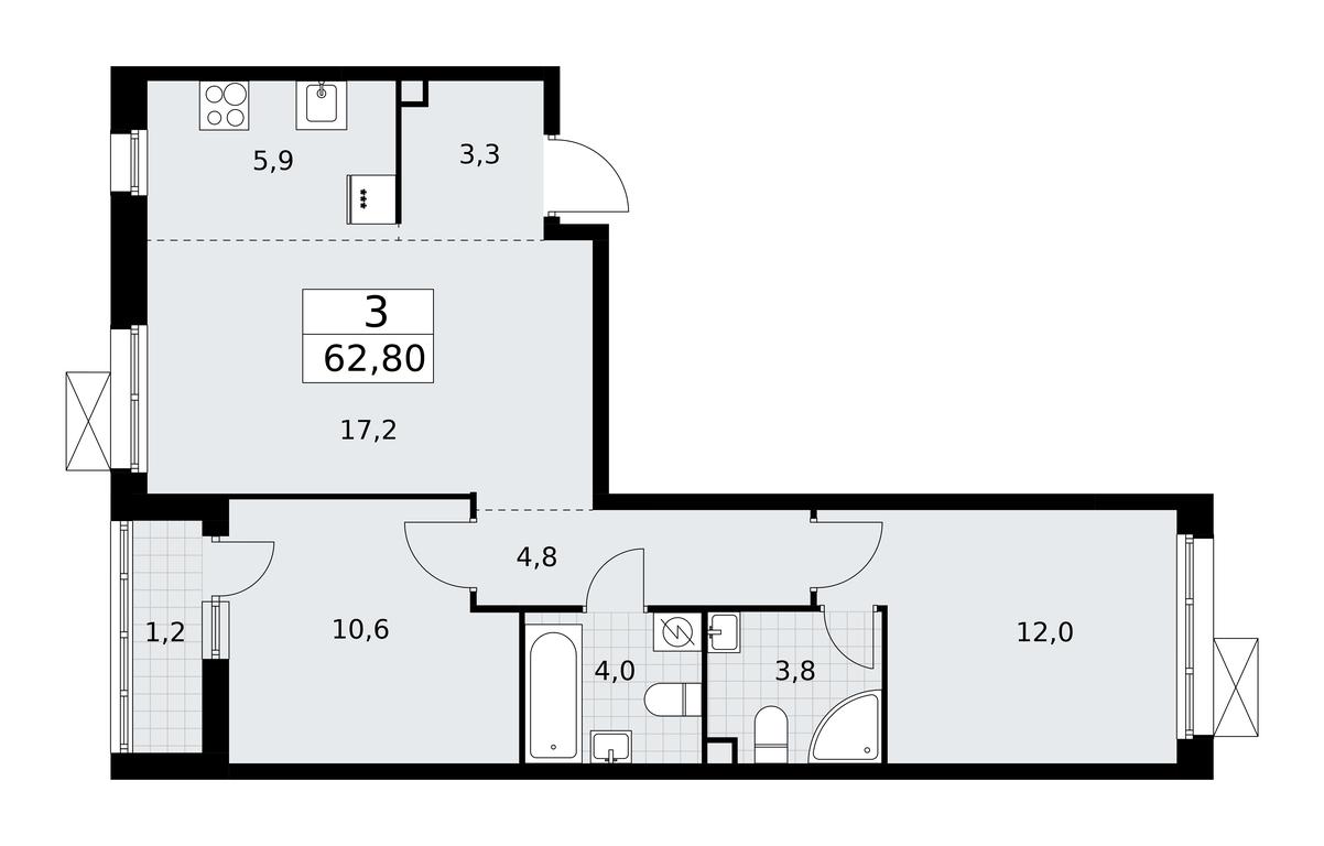 2-BD Apartment Sale, 62.8平方米 at Rodniye Kvartaly, Kvartal № 33, Marushkinskoye Settlement, Moscow, Russia #1