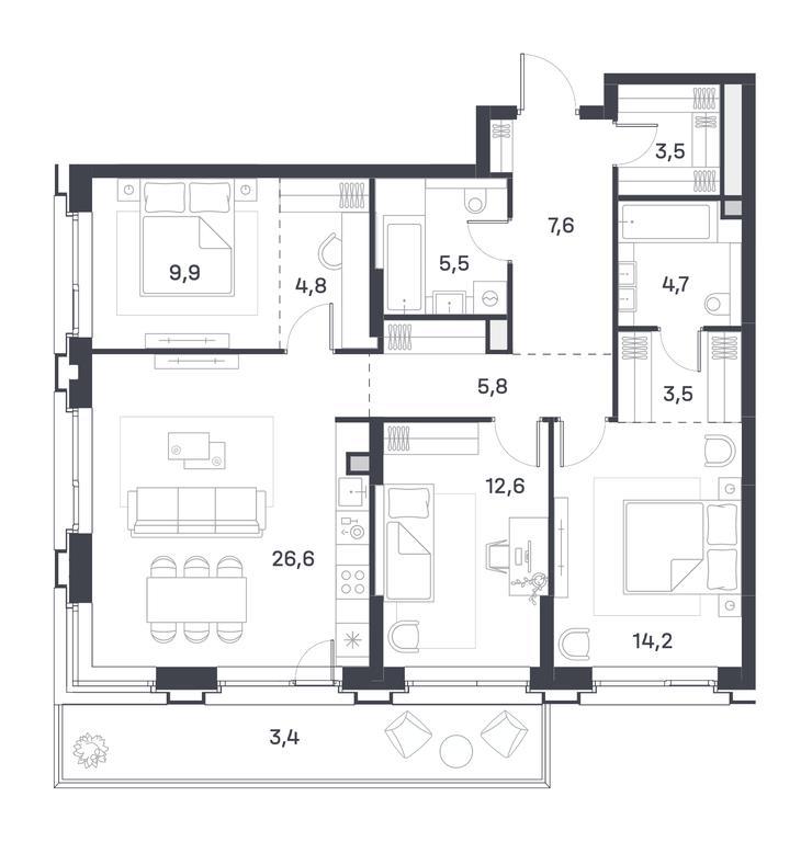 3-BD Apartment Sale, 102.6 sq. m. at Portland, Yuzhnoportovaya Street, 42с5, Moscow, Russia #2 3-BD Apartment Sale, 102.6 sq. m. at Portland, Yuzhnoportovaya Street, 42с5, Moscow, Russia #2