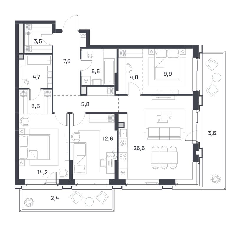 3-BD Apartment Sale, 105.7 sq. m. at Portland, Yuzhnoportovaya Street, 42с5, Moscow, Russia #1