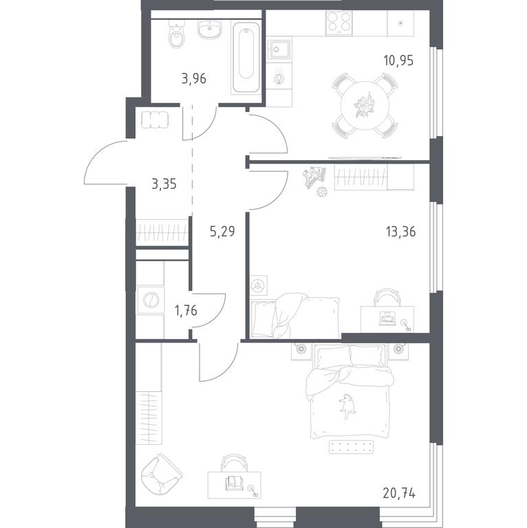 1-BD Apartment Sale, 59.41 sq. m. at Prigorod Lesnoe, Molodyozhny bulvar, 6, derevnya Misaylovo, Leninskiy City District, Moscow Region, Russia #2