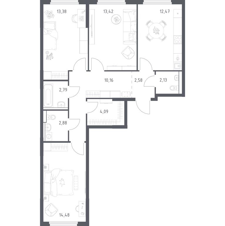 2-BD Apartment Sale, 78.38平方米 at Prigorod Lesnoe, Molodyozhny bulvar, 6, derevnya Misaylovo, Leninskiy City District, Moscow Region, Russia #2 2-BD Apartment Sale, 78.38平方米 at Prigorod Lesnoe, Molodyozhny bulvar, 6, derevnya Misaylovo, Leninskiy City District, Moscow Region, Russia #2