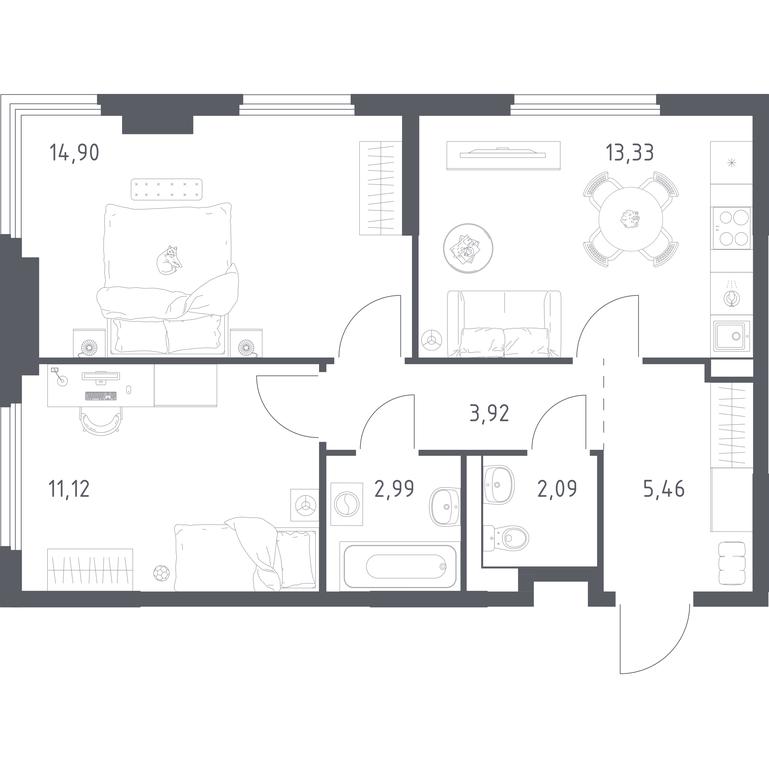 1-BD Apartment Sale, 53.81 sq. m. at Prigorod Lesnoe, Molodyozhny bulvar, 6, derevnya Misaylovo, Leninskiy City District, Moscow Region, Russia #2