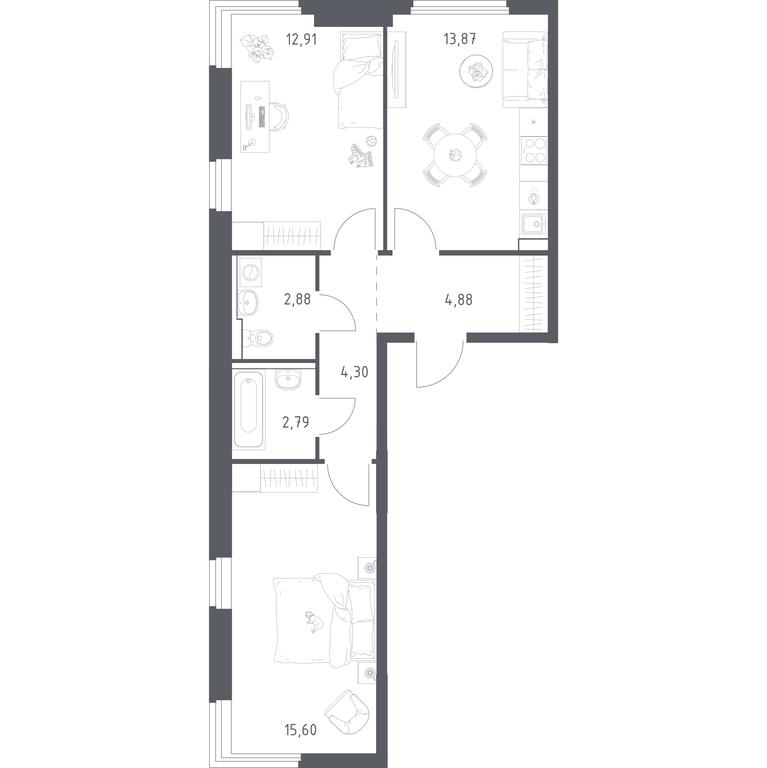 1-BD Apartment Sale, 57.23平方米 at Prigorod Lesnoe, Molodyozhny bulvar, 6, derevnya Misaylovo, Leninskiy City District, Moscow Region, Russia #2 1-BD Apartment Sale, 57.23平方米 at Prigorod Lesnoe, Molodyozhny bulvar, 6, derevnya Misaylovo, Leninskiy City District, Moscow Region, Russia #2