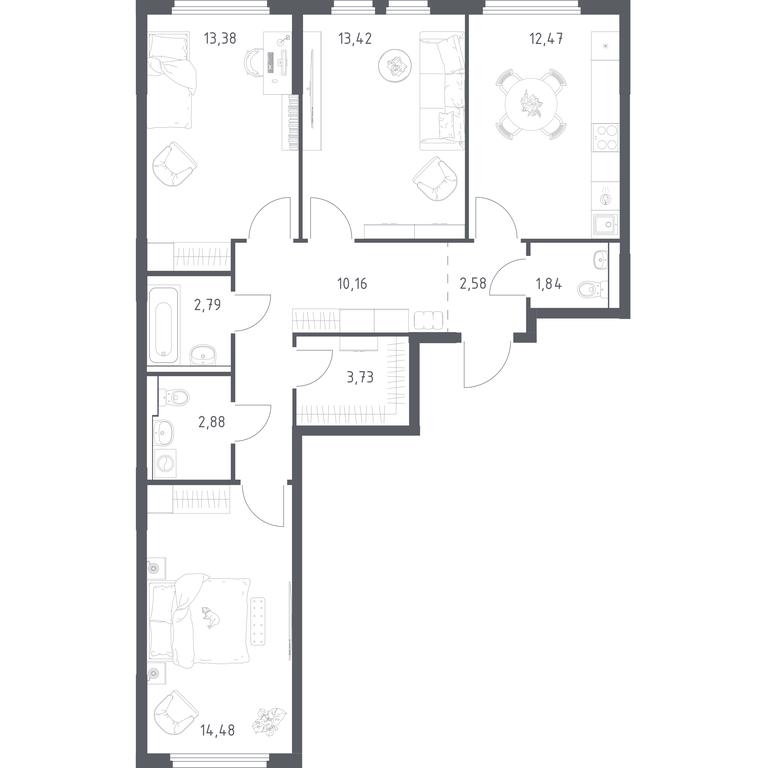 2-BD Apartment Sale, 77.73 sq. m. at Prigorod Lesnoe, Molodyozhny bulvar, 6, derevnya Misaylovo, Leninskiy City District, Moscow Region, Russia #2