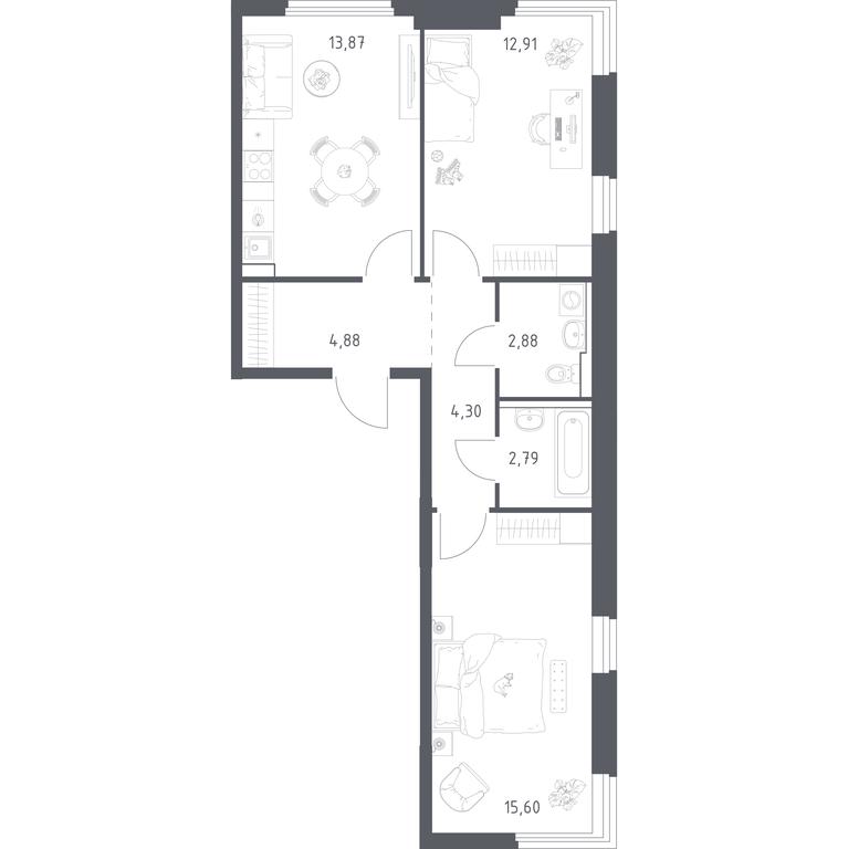 1-BD Apartment Sale, 57.23 sq. m. at Prigorod Lesnoe, Molodyozhny bulvar, 6, derevnya Misaylovo, Leninskiy City District, Moscow Region, Russia #2 1-BD Apartment Sale, 57.23 sq. m. at Prigorod Lesnoe, Molodyozhny bulvar, 6, derevnya Misaylovo, Leninskiy City District, Moscow Region, Russia #2