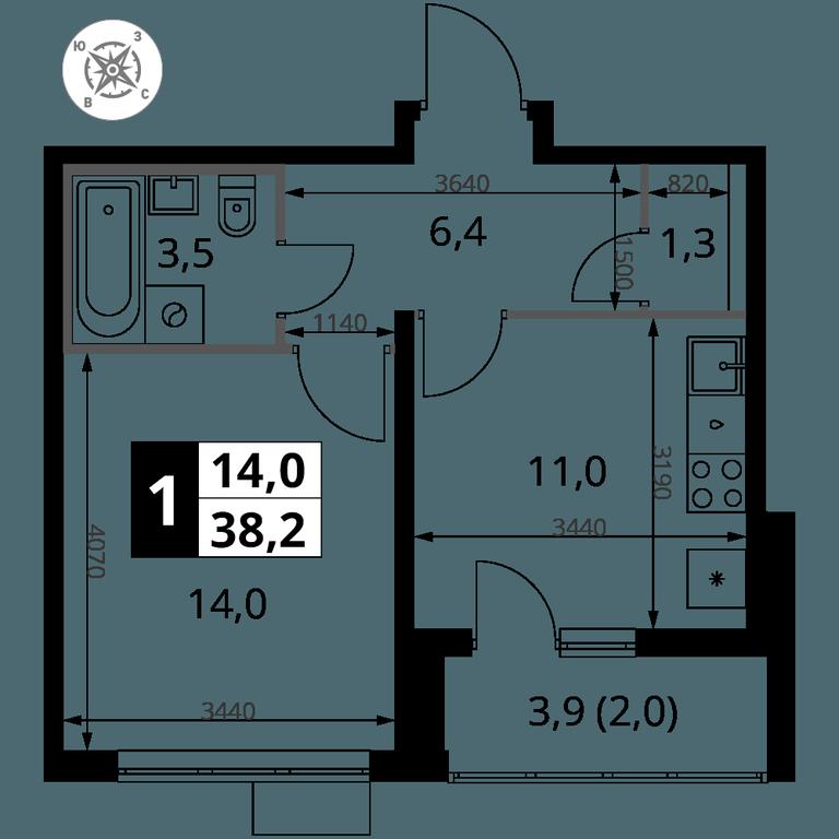 1-BD Apartment Sale, 38.2 sq. m. at Yzhnaya Bitsa, Yuzhnaya Bitsa Residential Complex, posyolok Bittsa, Leninskiy City District, Moscow Region, Russia #1