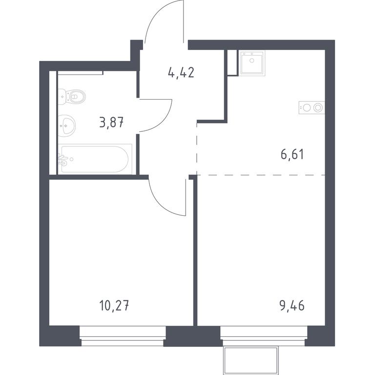 Apartment Sale, 34.63平方米 at Egorovo Park, 1-y kvartal, posyolok Zhilino-1, Lubertsy City District, Moscow Region, Russia #1