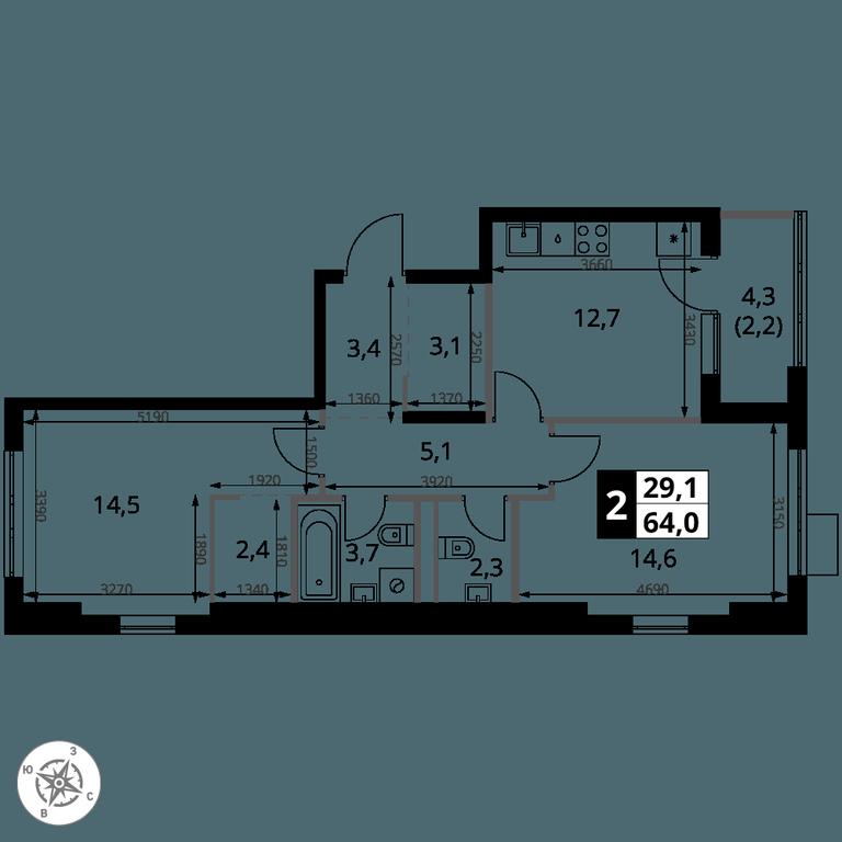2-BD Apartment Sale, 64 sq. m. at 1 Yasenevskij, Kvartal № 24, Mosrentgen Settlement, Moscow, Russia #1