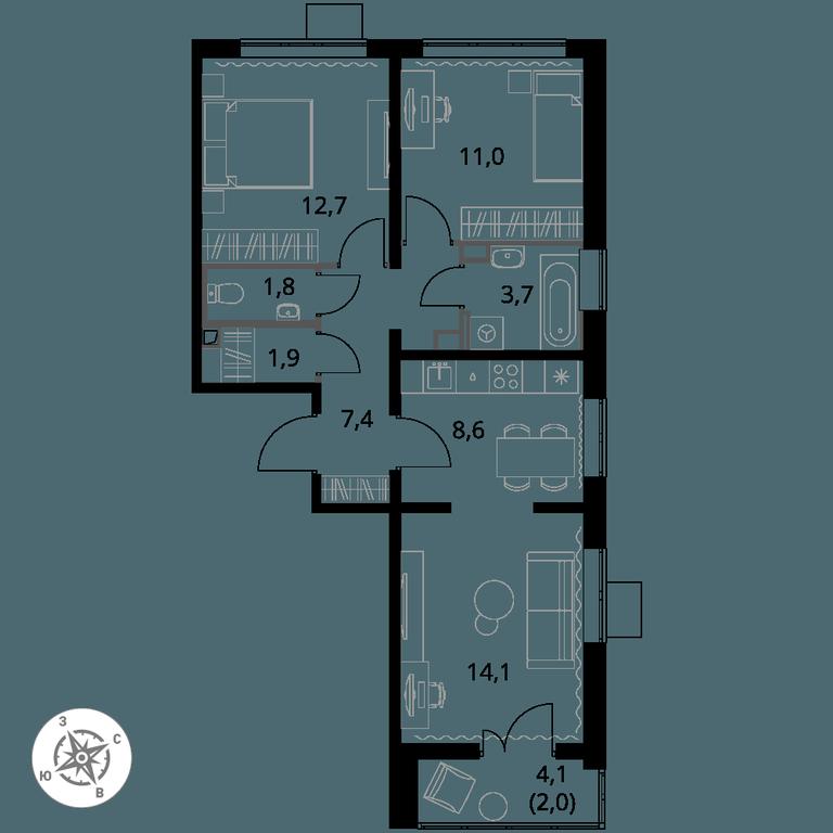 3-BD Apartment Sale, 63.1 sq. m. at Pervy Yuzhny, zhiloy kompleks Pervy Yuzhny, Leninskiy City District, Moscow Region, Russia #1 3-BD Apartment Sale, 63.1 sq. m. at Pervy Yuzhny, zhiloy kompleks Pervy Yuzhny, Leninskiy City District, Moscow Region, Russia #1