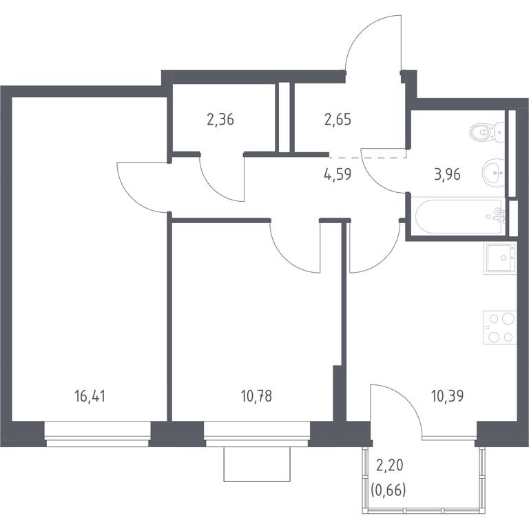 1-BD Apartment Sale, 51.8平方米 at Bogdanovskiy Les, derevnya Bogdanikha, Leninskiy City District, Moscow Region, Russia #1