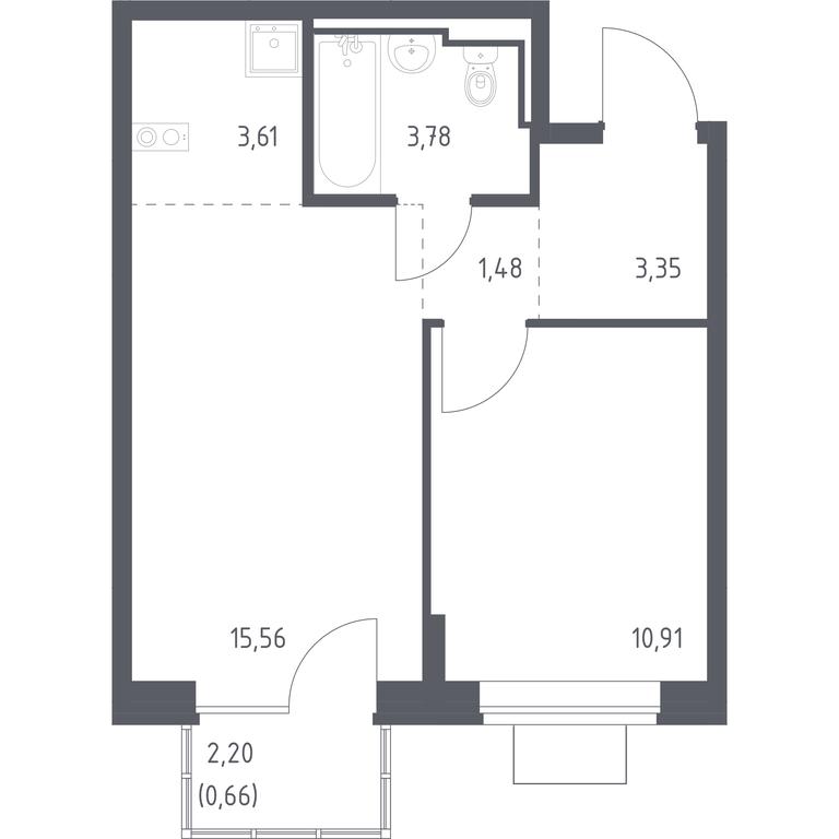 Apartment Sale, 39.35 sq. m. at Bogdanovskiy Les, derevnya Bogdanikha, Leninskiy City District, Moscow Region, Russia #1