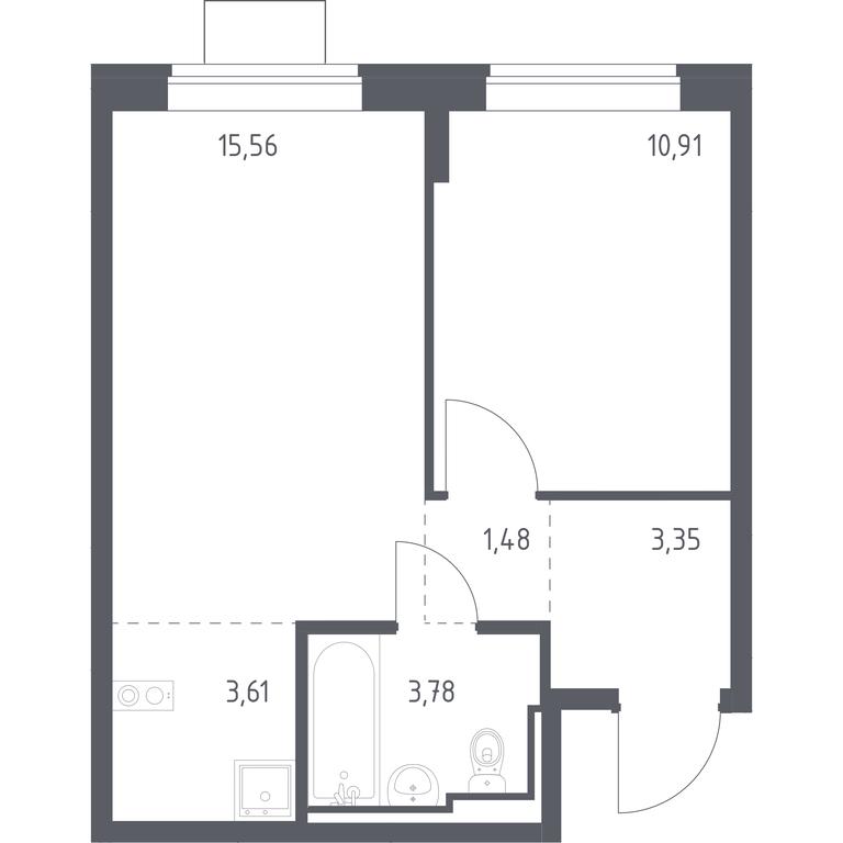 Apartment Sale, 38.69平方米 at Bogdanovskiy Les, derevnya Bogdanikha, Leninskiy City District, Moscow Region, Russia #1