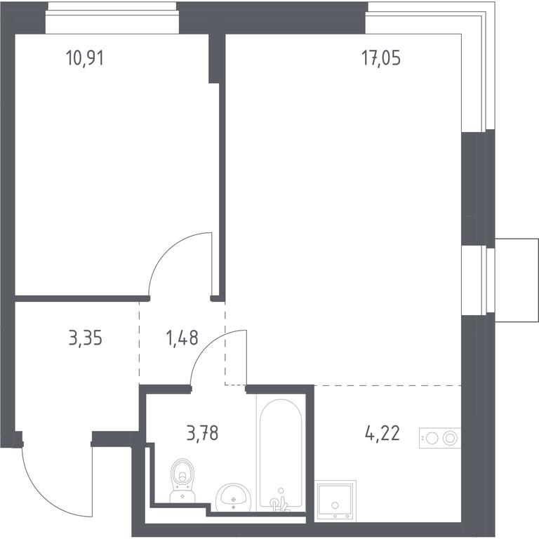 Apartment Sale, 40.79平方米 at Bogdanovskiy Les, derevnya Bogdanikha, Leninskiy City District, Moscow Region, Russia #1