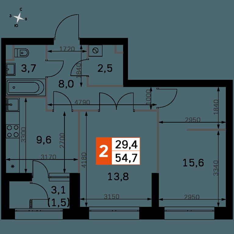 2-BD Apartment Sale, 54.7 sq. m. at Sky Garden, Stroitelny Drive, 9с6, Moscow, Russia #1