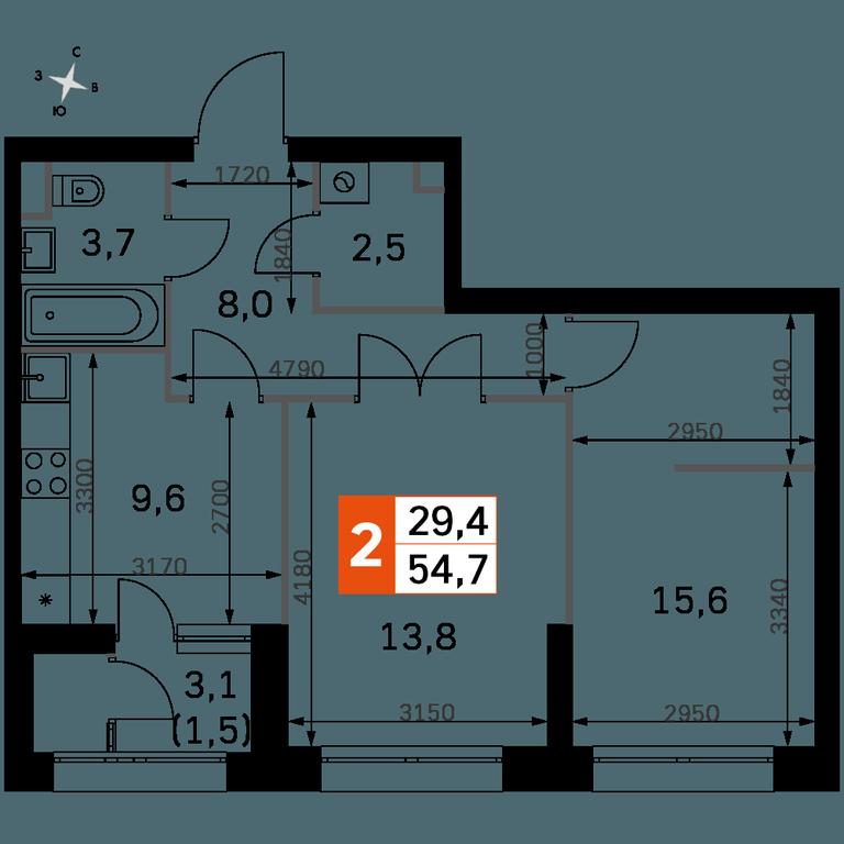 2-BD Apartment Sale, 54.7 sq. m. at Sky Garden, Stroitelny Drive, 9с6, Moscow, Russia #1