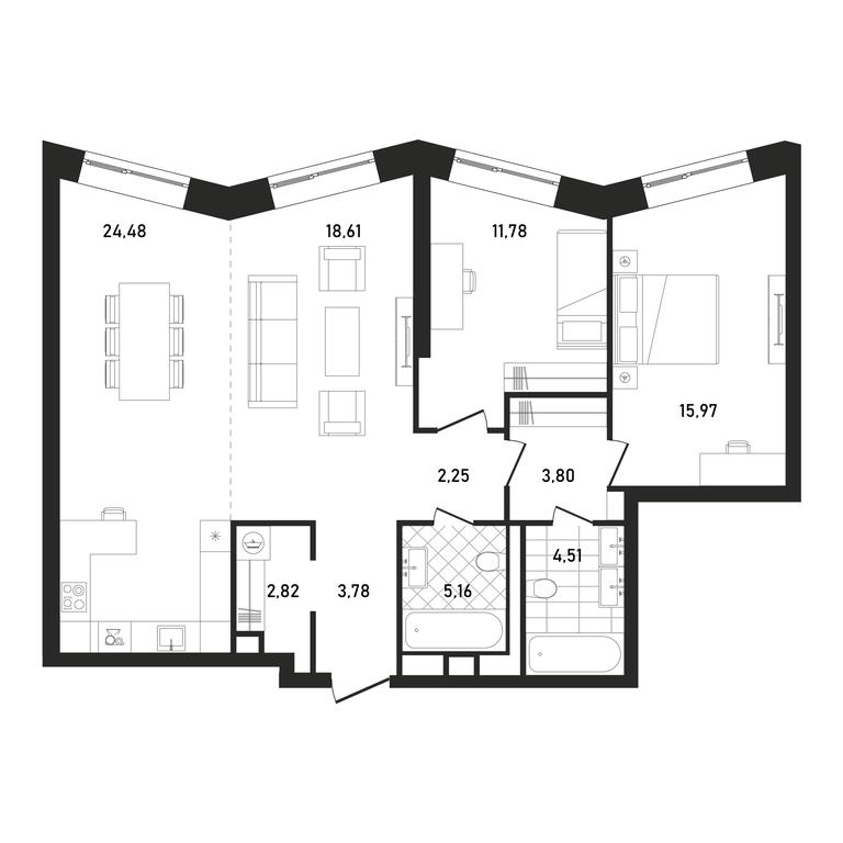 2-BD Apartment Sale, 93.16 sq. m. at Republic, Presnensky Val Street, 27с1, Moscow, Russia #1