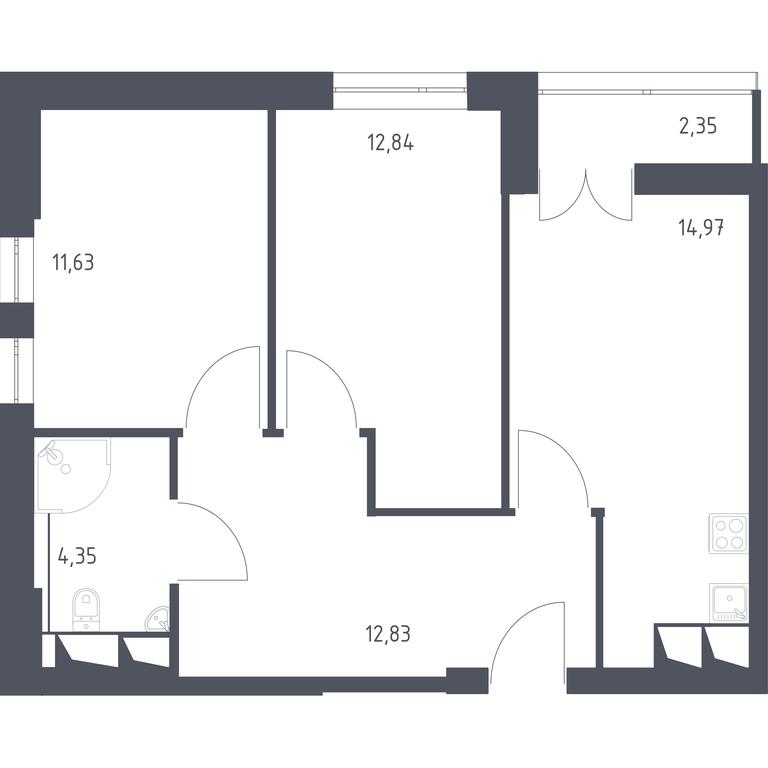 Apartment Sale, 57 sq. m. at Sputnik, Lipovoy Roschi Street, 1к4, derevnya Razdory, Odintsovskiy City District, Moscow Region, Russia #1