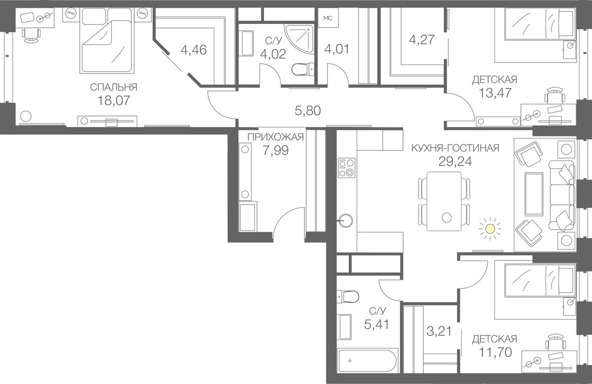 2-BD Apartment Sale, 111.45 sq. m. at Headliner, Shmitovsky Drive, 39, Moscow, Russia #1