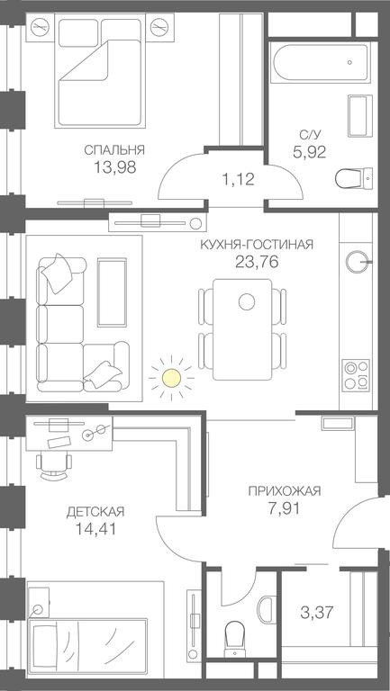 1-BD Apartment Sale, 72.43 sq. m. at Headliner, Shmitovsky Drive, 39, Moscow, Russia #1
