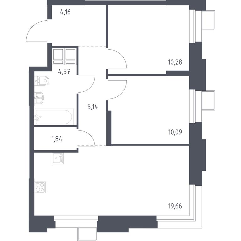 1-BD Apartment Sale, 55.96 sq. m. at Troparevo Park, Kiyevskoye shosse, 21-y kilometr, 3с4, Mosrentgen Settlement, Moscow, Russia #1