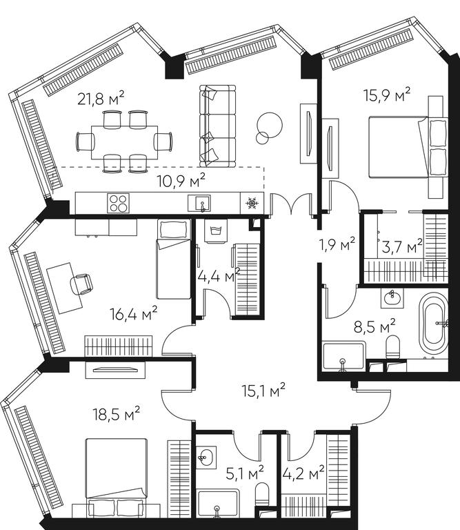 3-BD Apartment Sale, 128平方米 at High Life, Letnikovskaya Street, 11/10с1, Moscow, Russia #2