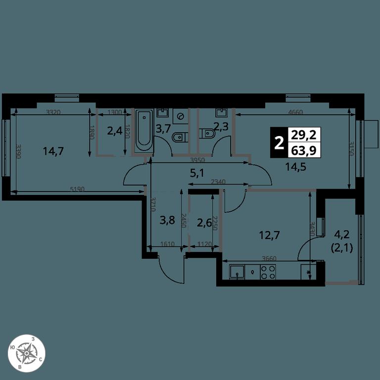 2-BD Apartment Sale, 63.9 sq. m. at 1 Yasenevskij, Kvartal № 24, Mosrentgen Settlement, Moscow, Russia #1