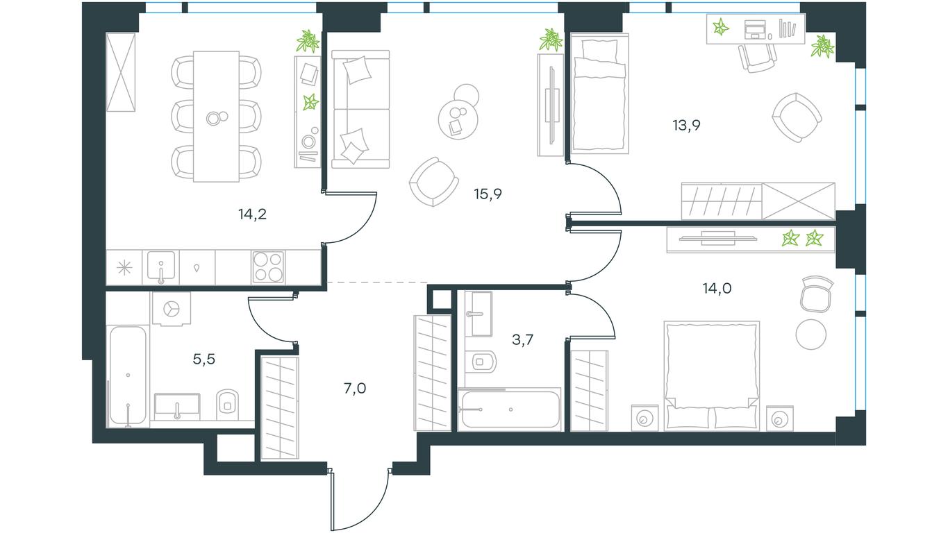 2-BD Apartment Sale, 75.8平方米 at Level Michurinskiy, Озёрная улица, вл1, Москва, Россия #1 2-BD Apartment Sale, 75.8平方米 at Level Michurinskiy, Озёрная улица, вл1, Москва, Россия #1