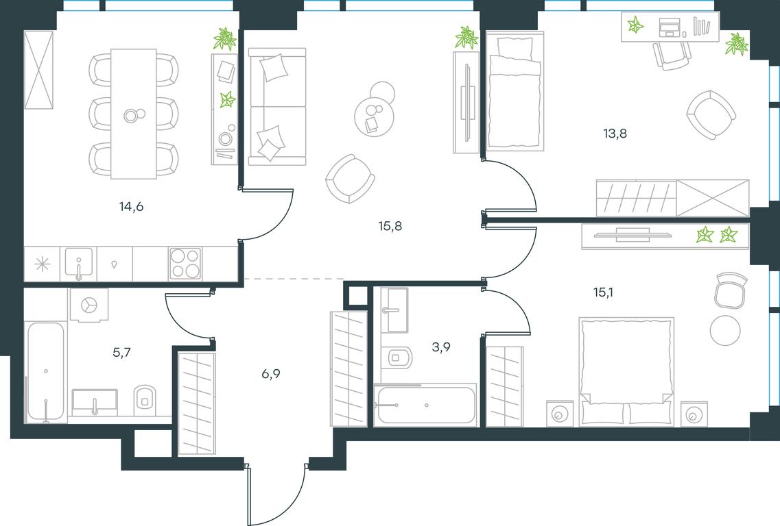 2-BD Apartment Sale, 75.8平方米 at Level Michurinskiy, Озёрная улица, вл1, Москва, Россия #2 2-BD Apartment Sale, 75.8平方米 at Level Michurinskiy, Озёрная улица, вл1, Москва, Россия #2