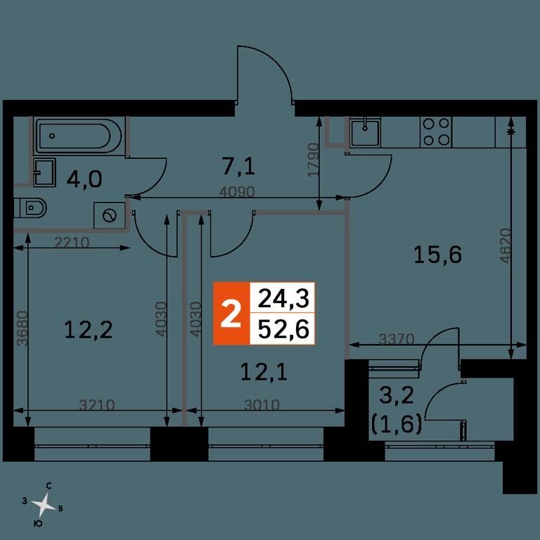 2-BD Apartment Sale, 52.9 sq. m. at Sky Garden, Stroitelny Drive, 9с6, Moscow, Russia #1